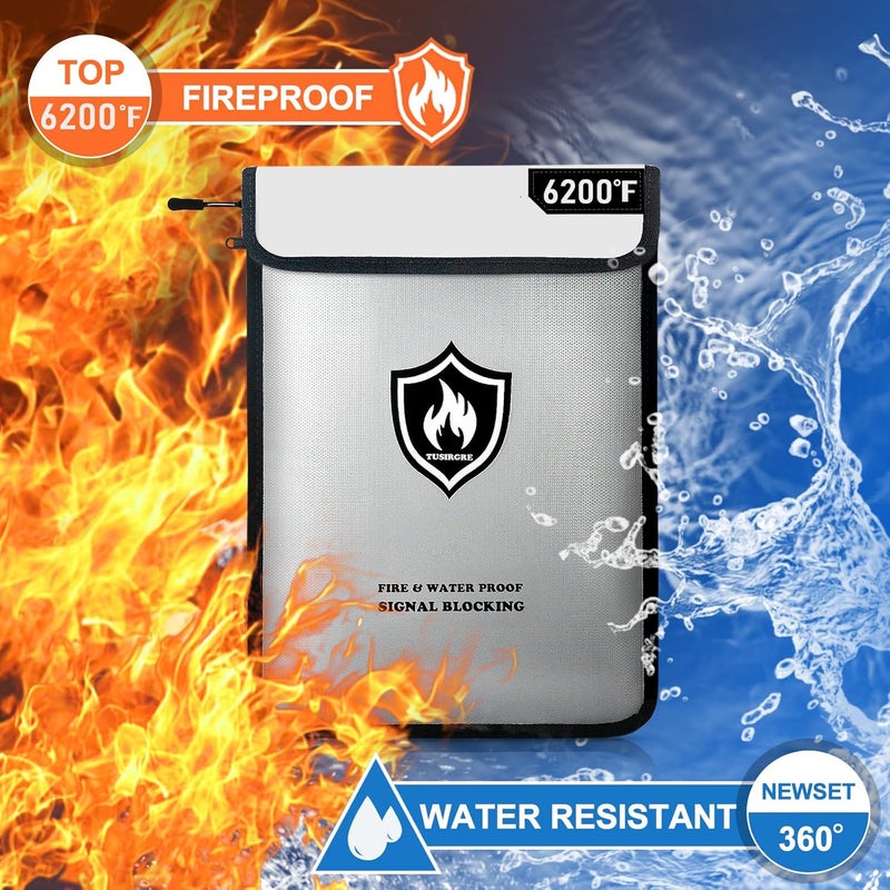 Tusirgre 6200°F Upgraded Fireproof Document Bag, 15.7 x 11.4 Faraday Bag, Fireproof Money Bag with Zipper/Reflective Strip, 18 Layers of Heat Insulated Materials, RFID Blocking Bag Protects Devices - Image 2